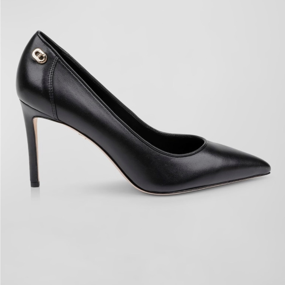 NWT Dee Ocleppo Black Leather Stiletto Pump Size 8 EU 38 Pointed Toe